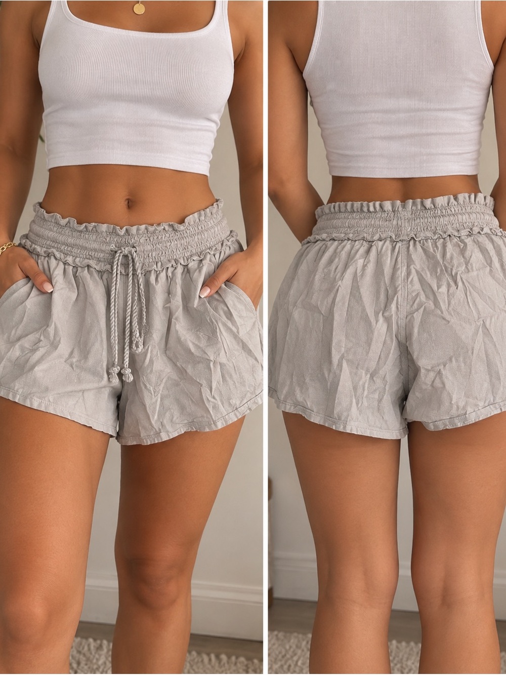 Wilfred Aritzia Gray 100% Modal Ruffle Drawstring Shorts XXS